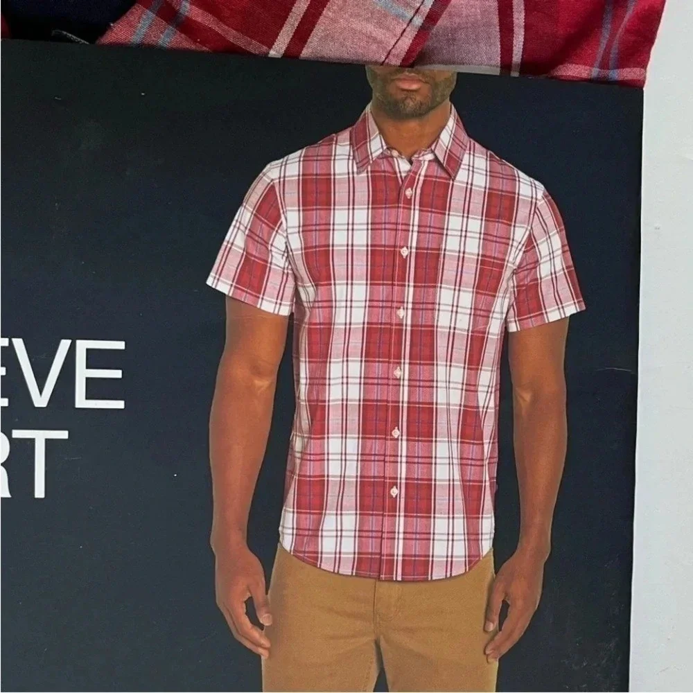 GAP Short Sleeve Poplin Plaid Button Down Shirt Relaxed Fit Mens Medium NWT